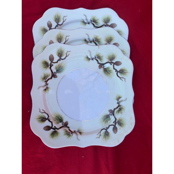 Set of 4 Narumi Bone China Shasta Pine Square Salad Plates 1958 7.75" - Japan - Picture 1 of 10